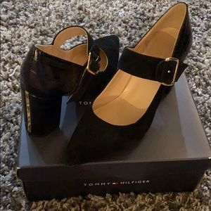 Mary Jane Suede and faux leather pointy heels